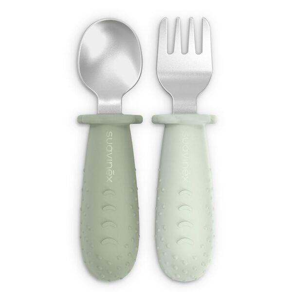 Set 2 Cubiertos de Silicona Acero Inoxidable Verde Suavinex