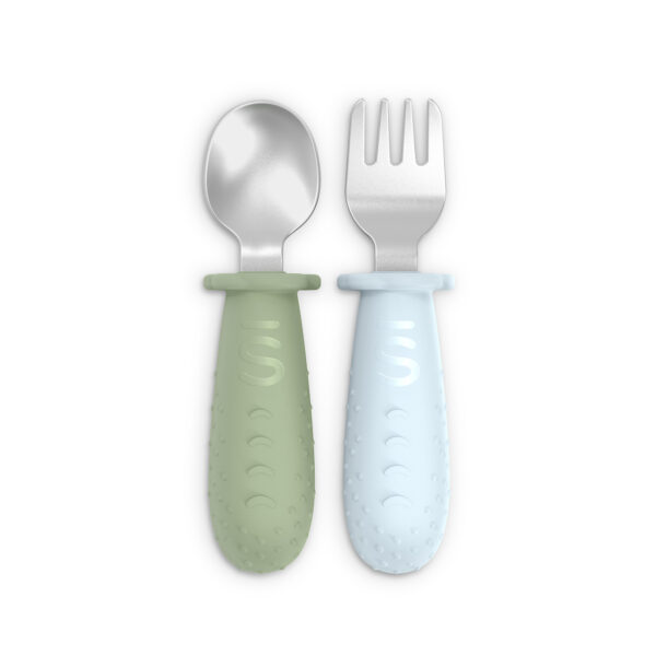 Set 2 Cubiertos de Silicona Acero Inoxidable Verde y Azul Suavinex
