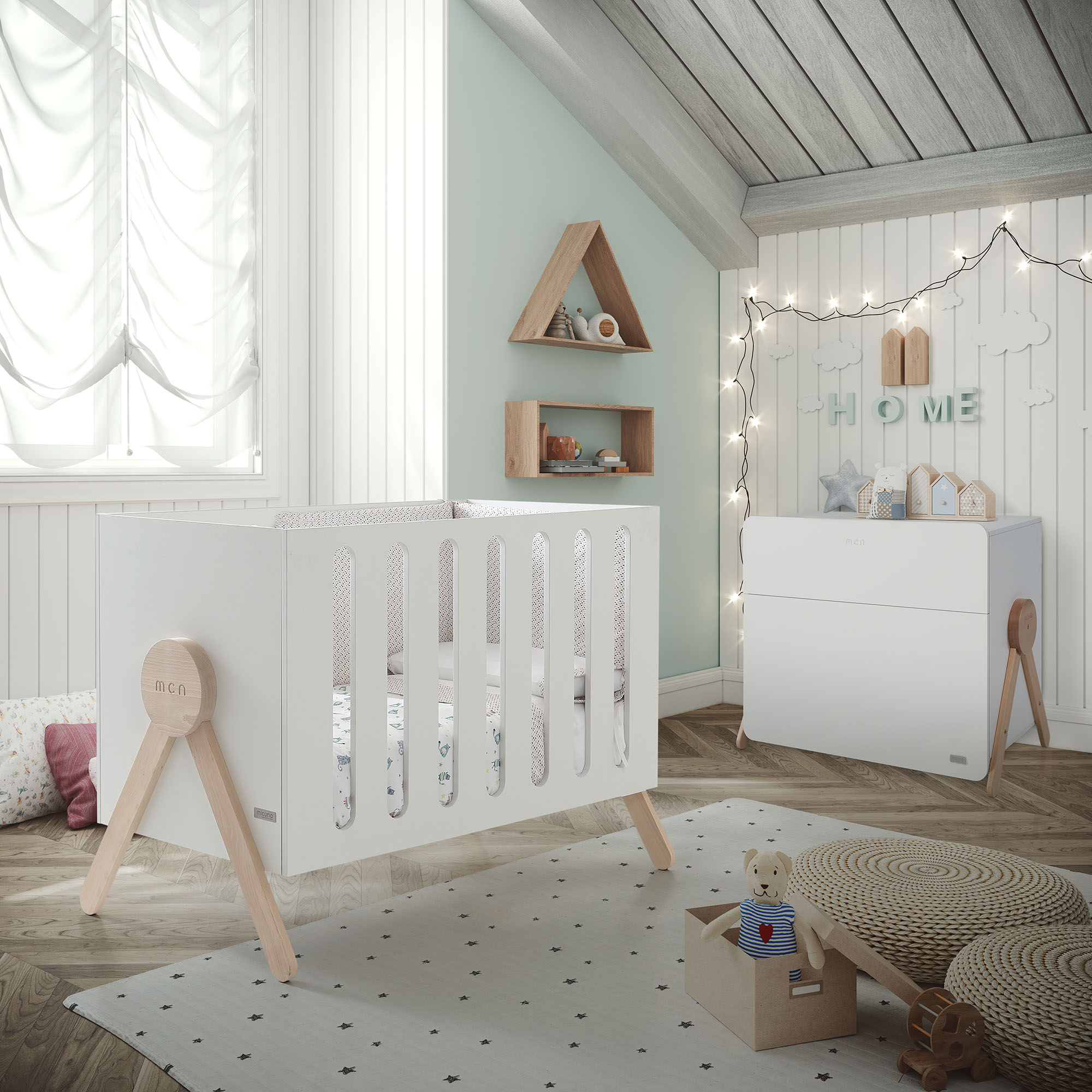Cuna Micuna Swing 120x60 blanco y madera - Imagen 2