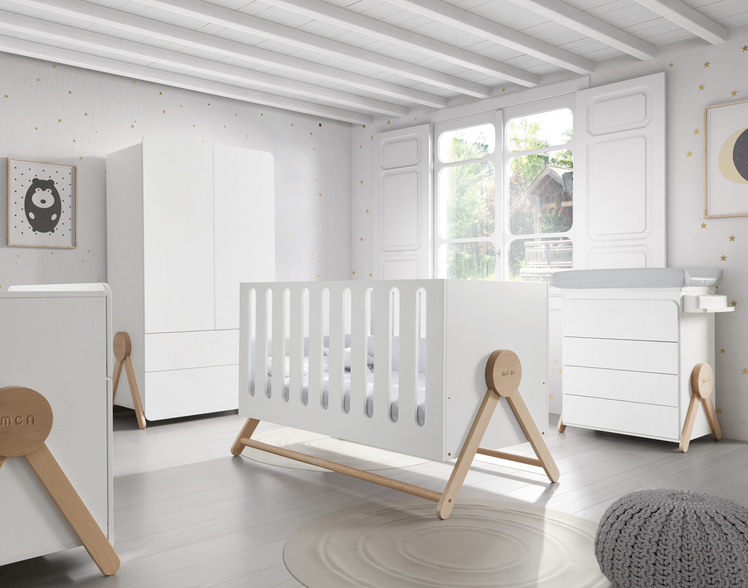 Cuna Micuna Bed Swing 140x70 blanco y madera
