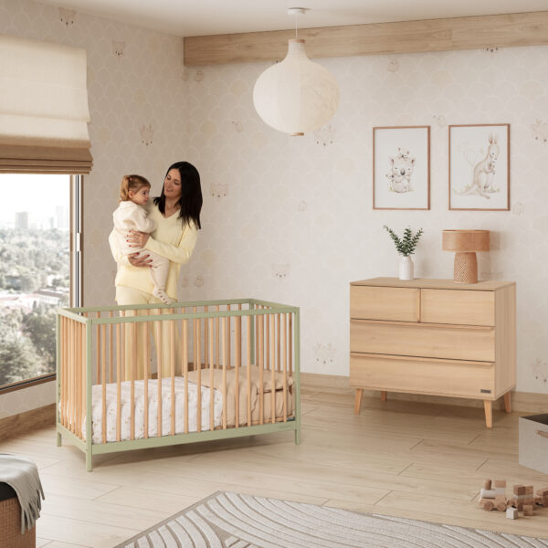 Cuna Micuna Mountain 120x60 mint y madera